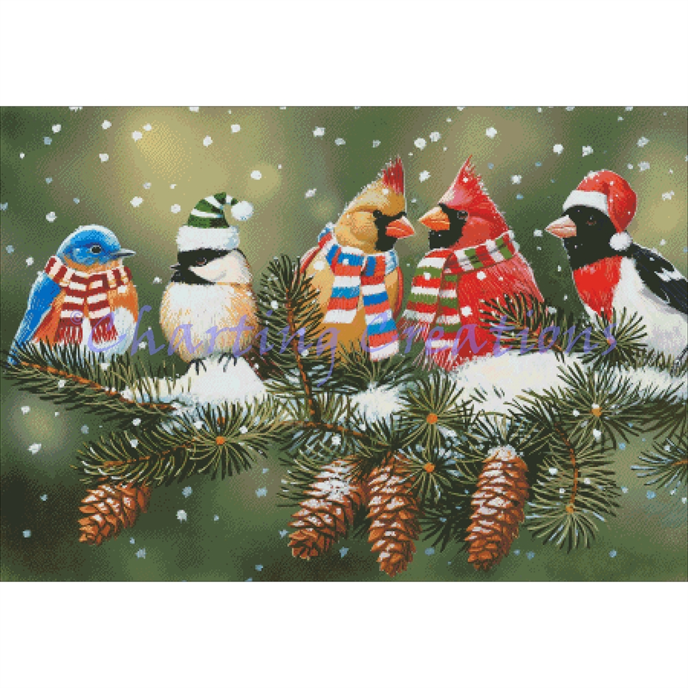 Festive Birds On A Snowy Perch